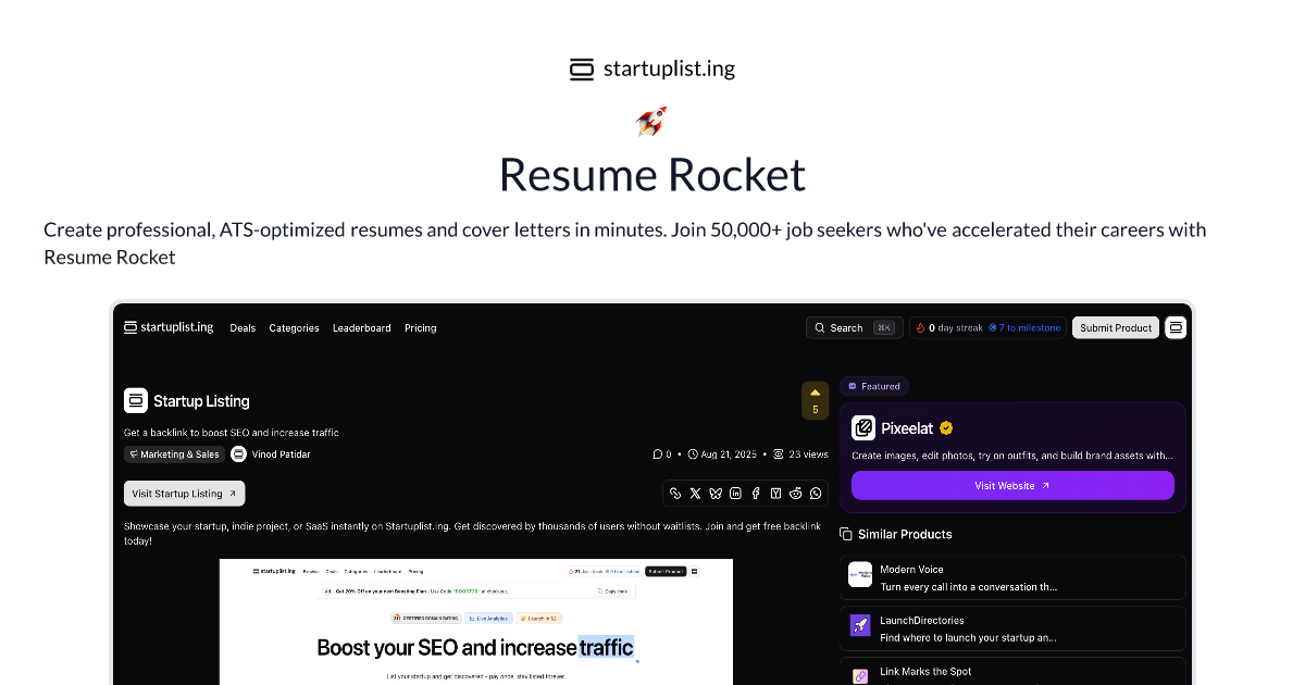 Resume Rocket - SaaS & Tools | Startup Listing